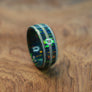 Solid Cold Black Opal Ring with Triple White Opal Inlays