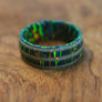 Solid Cold Black Opal Ring with Triple White Opal Inlays
