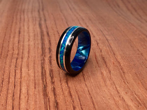 Black Wood with Crushed Blue Opal Ring