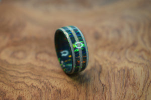 Solid Cold Black Opal Ring with Triple White Opal Inlays