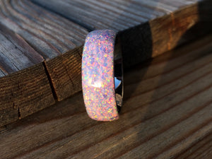 Lavender and White Opal with Tungsten Core Ring