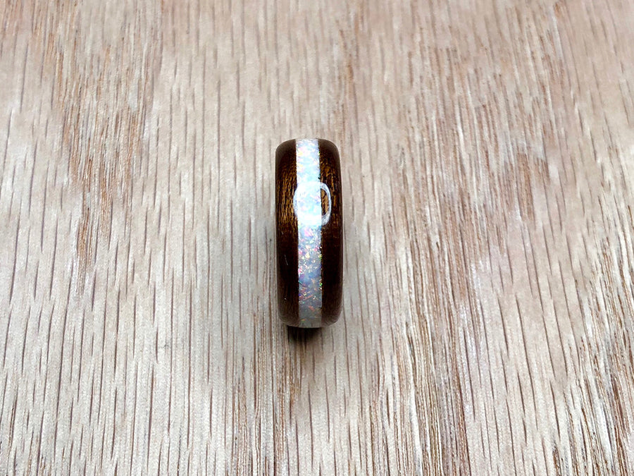 Quarter Sawn Sapele with White Opal and White Pearlescent Epoxy Ring