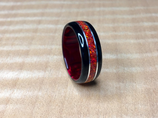 CUSTOM: Mahogany with Crushed Red Fire Opal Ring – Tempest Rings