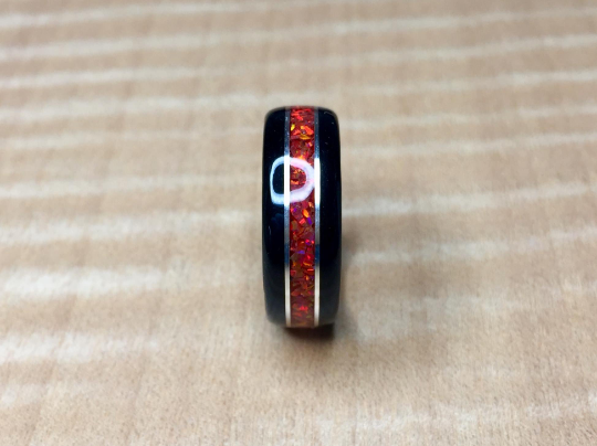 CUSTOM: Mahogany with Crushed Red Fire Opal Ring