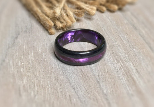 Black Wood and Pearlescent Purple Epoxy Ring