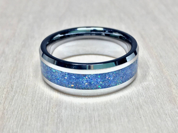 Tungsten With White Opal Lapis And Pyrite Ring