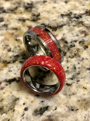 Crushed Ruby, Red and White Opal with Tungsten Core Ring
