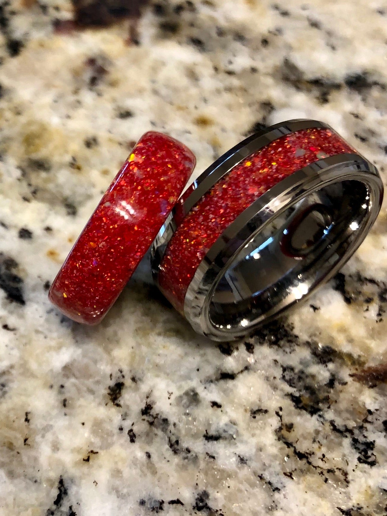 1.70ct Black Diamond & Red Ruby Matching Engagement Ring Set