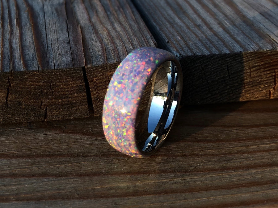 Lavender and White Opal with Tungsten Core Ring